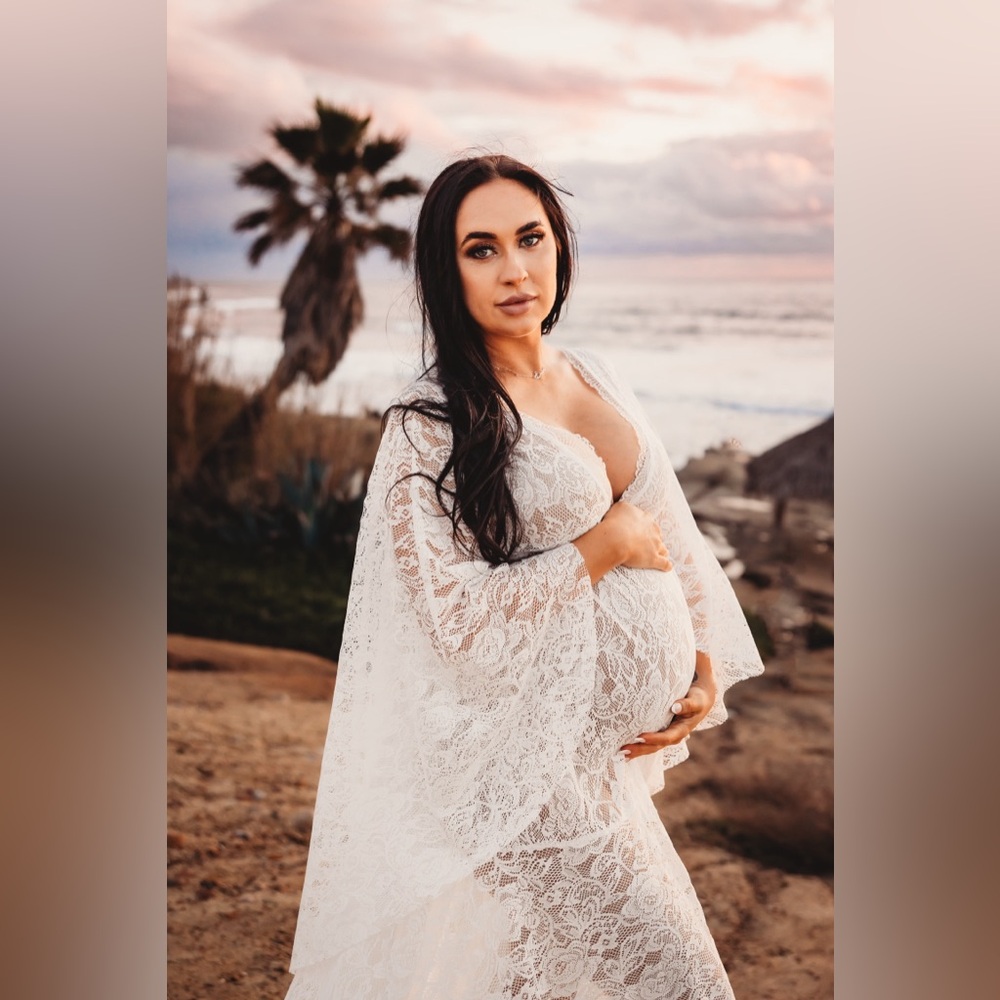 Elegant White Lace Maternity Dress